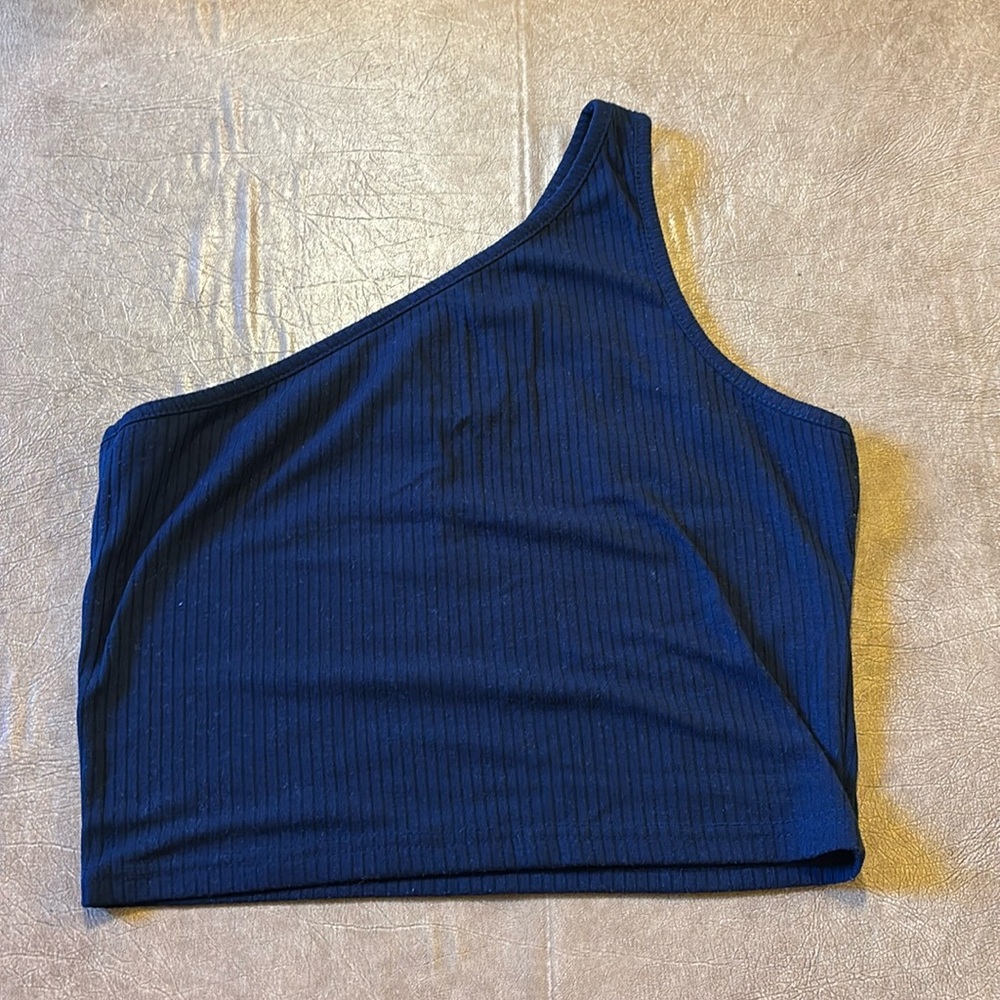 Shein one shoulder blue shirt